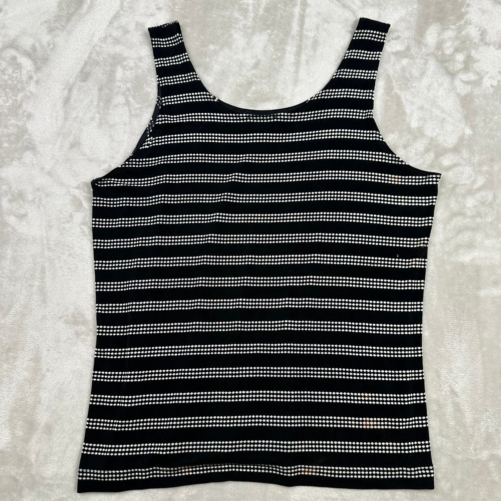 Chicos Travelers Tank Top Womens 2 L Black White Striped Scoop Neck **READ** - Picture 8 of 8